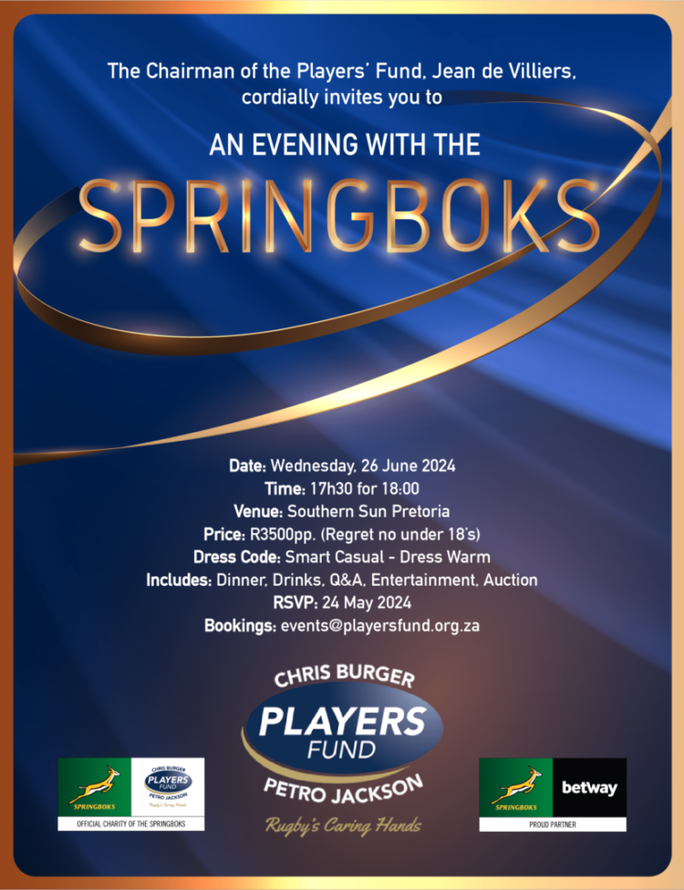 An Evening with the Springboks, 26 June 2024.