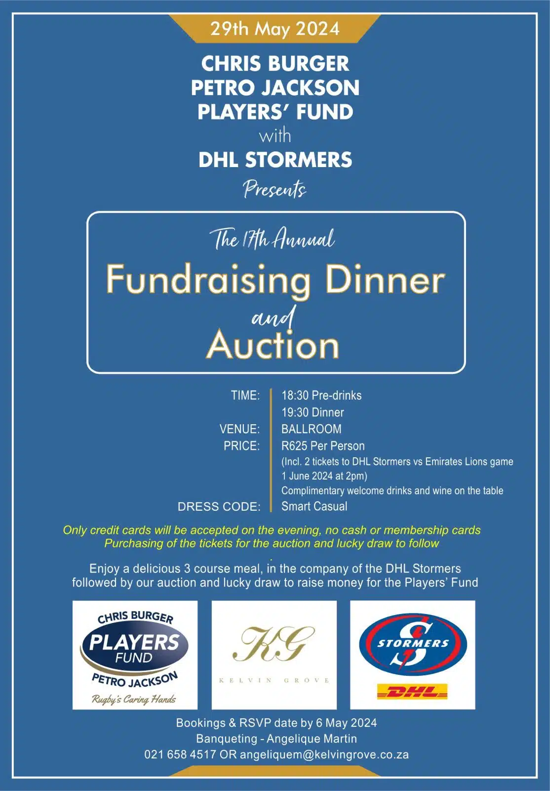 Dinner with the DHL Stormers on 29 May 2024 – Join us!